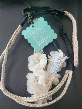 Headbands Of Hope Cream Floral Headband with Gold Braid